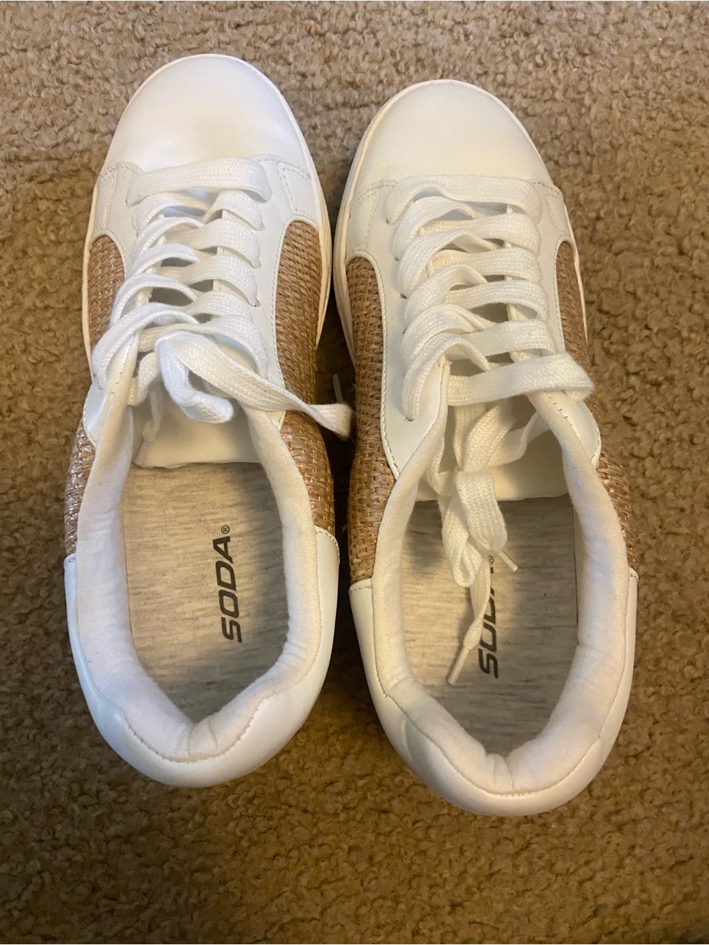 Lauriebelles Boutique Soda White Sneakers with Woven Tan Panels - Picture 3 of 4